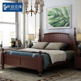 美式乡村实木床双人床进口鹅掌楸1.81.5简约欧式古典大床卧室家具