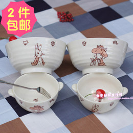 景德镇陶瓷碗出口英国彼得兔卡通可爱 双耳儿童米饭碗汤碗泡面碗