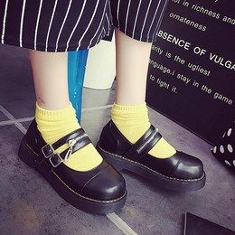 2016日系韩版双皮带扣圆头透气PU皮单鞋女式低帮鞋学生套脚鞋潮
