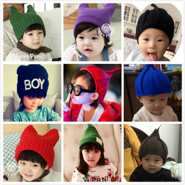 宝宝帽子秋男女婴儿帽毛线帽小孩针织套头帽韩版可爱尖尖保暖童帽