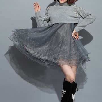 2016孕妇装秋冬装孕妇套装两件套韩版潮针织钉珠铆钉+欧根纱潮