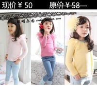 新款 50元清货韩国童装春季天使蕾丝肩韩版女童T恤儿童打底衫纯色