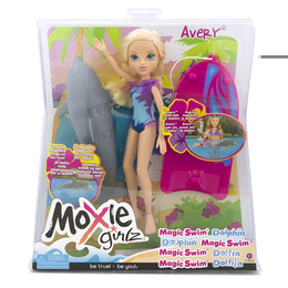 MOXIE GIRLZ沙滩梦幻水世界系列avery慕斯娃娃带浮板自动游泳海豚