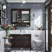 美式橡木落地浴室柜组合卫生间陶瓷一体洗漱台洗脸盆实木镜柜卫浴