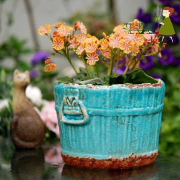 花婆婆 陶瓷花盆 欧式出口希腊风做旧艺术花盆 遥想隆内 陶瓷花盆