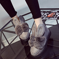 2016冬季韩版兔毛棉鞋平底兔耳朵雪地靴短靴学生时尚毛毛女鞋潮