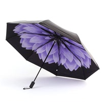 小黑伞碎花三折雏菊伞晴雨黑胶遮阳防晒防紫外线太阳伞 清新雨伞
