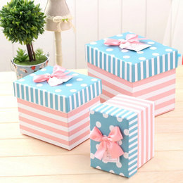 韩国韩式粉蓝小清新森女圆点波点条纹礼物礼品盒包装盒三件套