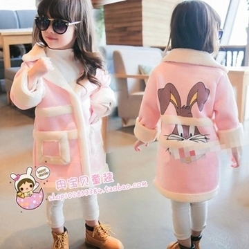 2015新款冬装韩版童装女童防鹿皮羊羔绒外套加厚风衣儿童大衣棉衣