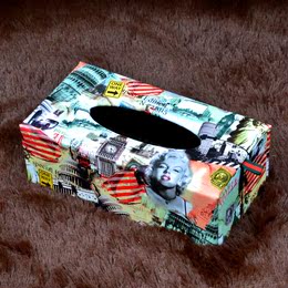 雅洁欧式美式英伦美国旗英国米字旗纸巾盒抽纸盒创意木质皮革家居