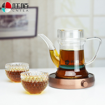 阡陌红茶茶具耐热玻璃红茶壶 玻璃茶隔冲茶器具保温底座茶杯套装