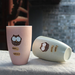 瓷上功夫特价景德镇手工创意陶瓷定制可爱卡通猫头鹰情侣礼物对杯