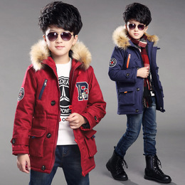 儿童装冬装男童加厚贴标军大衣2015新款中大童冬季中长款风衣外套