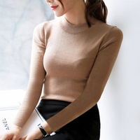 2016秋装新款韩版修身半高领长袖针织衫女纯色套头毛衣打底衫