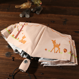 德国 森林卡通小鹿印花三折叠全自动晴雨伞抗风 小清新遮阳伞男女