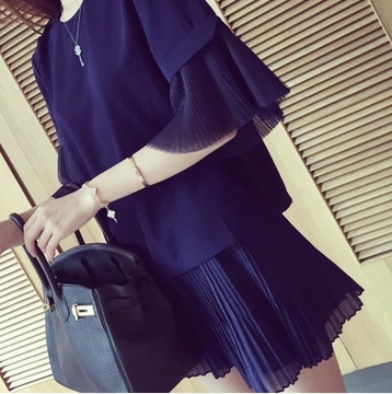 韩版两件套装显瘦裙裤雪纺连衣裙短裙独家定制高端褶皱纱套装