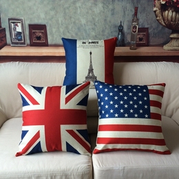 欧美亚麻棉麻印花英国美国国旗抱枕靠枕沙发汽车靠垫腰枕腰垫包邮