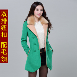 2015秋冬装新款韩版女装大码修身中长款毛呢外套加厚羊绒呢子大衣