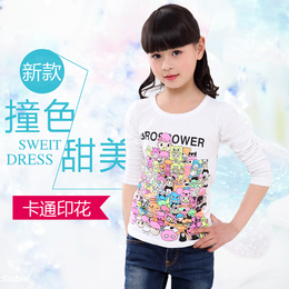 女童2015秋新款打底上衣卡通印花女大童纯棉长袖儿童韩版T恤衫