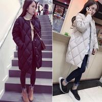 棉袄女 2015新款女装韩版中长款 菱形格加厚羽绒棉衣面包服外套冬