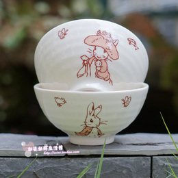 景德镇陶瓷碗出口英国欧式碗套装陶瓷卡通餐具彼得兔米饭碗小汤碗