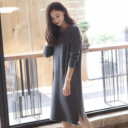 格格不入2015秋季新款韩版打底宽松中长款套头毛衣连衣裙针织外套