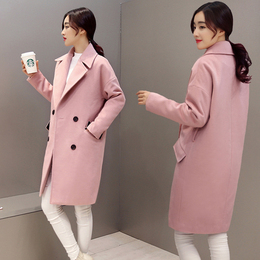 2015韩版女装新品茧型宽松毛呢外套中长款羊毛加厚双排扣呢子大衣