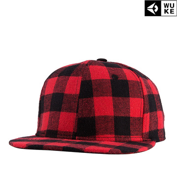 wuke舞客2017春夏新款欧美高端品牌全棉布黑红色格子棒球嘻哈帽子