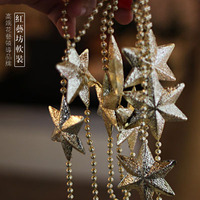 台湾圣诞树金色银色圣诞节装饰品挂饰挂件六角星线珠链子花环顶星