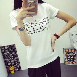 2015夏装新款韩版短袖女款学生纯棉印花字母T恤女修身显瘦上衣潮