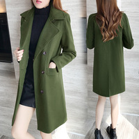 2016冬季时尚韩版新款气质毛尼外套修身军绿色羊毛呢大衣女中长款