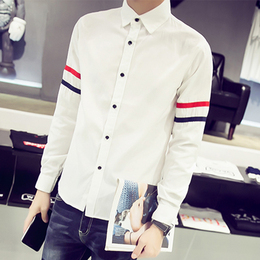 秋季男士长袖衬衫韩版修身型青少年流行休闲型男潮流时尚衬衣学生