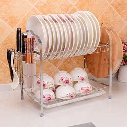 厨房用具双层不锈钢色置物架沥水碗碟架收纳架滴水洗碗架砧板刀架