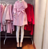 韩国代购2015秋装新款西装领双面羊绒羊毛呢外套女大衣修身中长款