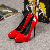 梵莉思欧洲站女鞋2015春新款 漆皮红色细跟高跟鞋 防水台真皮单鞋