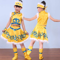 少数民族表演服装儿童蒙族舞蹈服西藏族幼儿蒙古舞服装女童演出裙
