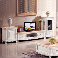 欧式天然大理石茶几电视柜组合 2.2米实木雕花地柜 高档简约家具