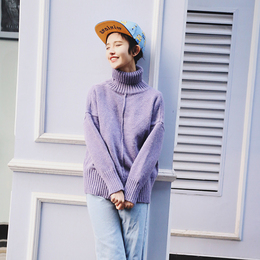 韩版学院风冬季新款高领毛衣女学生宽松加厚打底衫针织上衣韩国潮