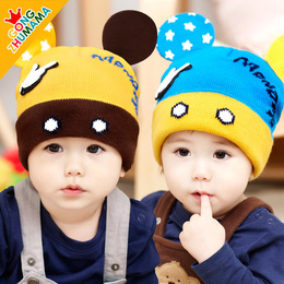 秋冬男女宝宝帽子儿童毛线帽子0-3-6-12个月婴儿套头帽加绒1-2岁