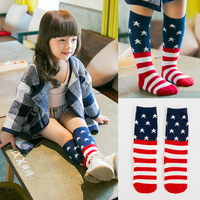 0-1岁1-3岁创意个性美国国旗中筒袜 儿童条纹长筒袜 宝宝纯棉袜子