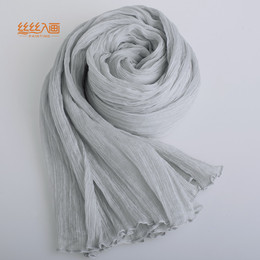经典韩国春秋冬季真丝围巾100%桑蚕丝巾女士长款气质披肩 浅灰色