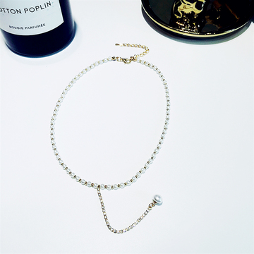 日韩时尚新款满钻链条气质长款人造珍珠个性串珠镶钻项链女首饰品