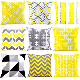 北欧暖色系黄灰色几何图案沙发加厚毛绒抱枕靠垫简约现代靠枕定制