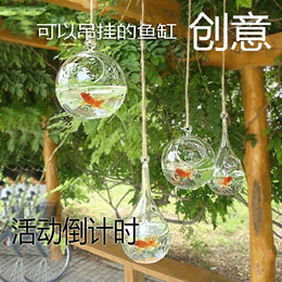 吊挂玻璃小型鱼缸 生态迷你小鱼缸 透明玻璃鱼缸 时尚创意鱼缸