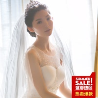 2017新娘头纱结婚新款韩式简约白色裸纱双层带发梳头纱唯美素纱