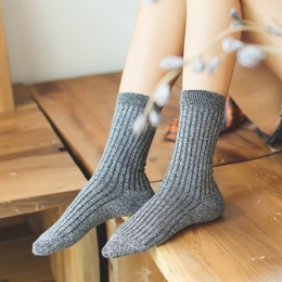 日系搭配款秋冬季女士纯棉中筒袜质感纹理双色混纺女袜百搭袜子