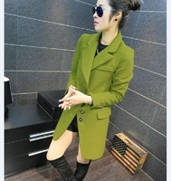 韩国代购2015秋装新款西装领单排扣羊毛羊绒毛呢外套女大衣中长款