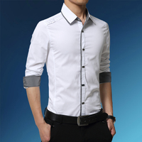 泰芝郎春季青年男士衬衫长袖修身型薄款常规衬衣男装免烫英伦风潮