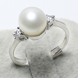 925纯银镶钻指圈天然贝珠珍珠戒指 可调整大小高档显气质漂亮优质