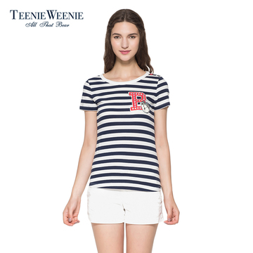 Teenie Weenie小熊2015专柜正品女装海军风条纹T恤TTRS52424A